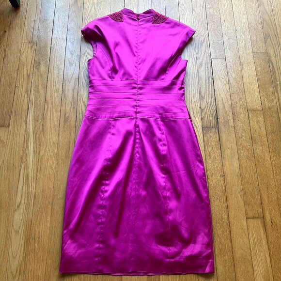 Kay Unger Size 8 Pink Satin Cap Sleeve Pleated Cocktail Sheath Dress - Picture 15 of 16